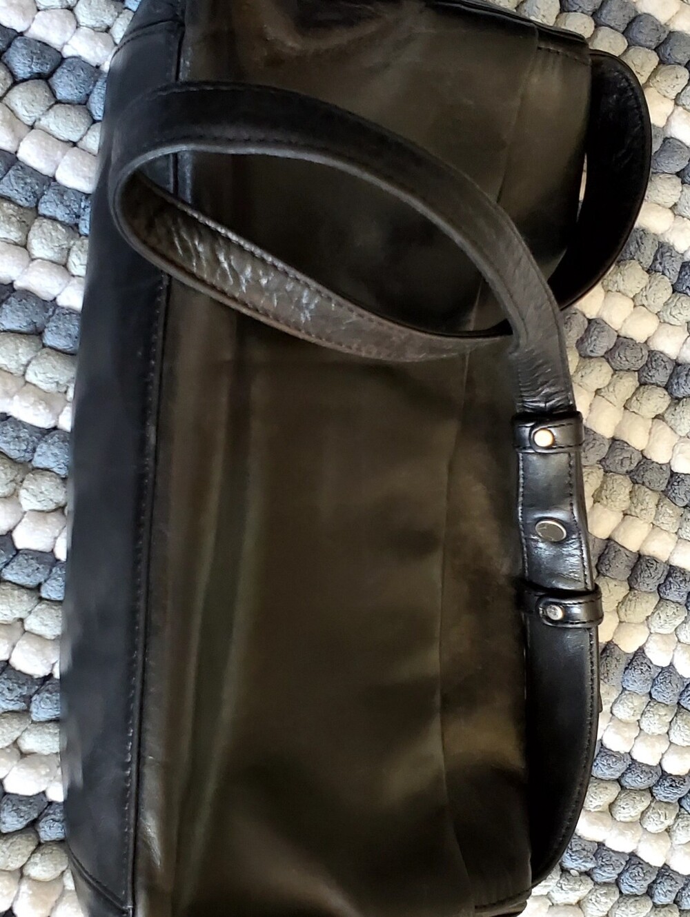 DKNY Black Leather Messenger Bag with Adjustable Strap